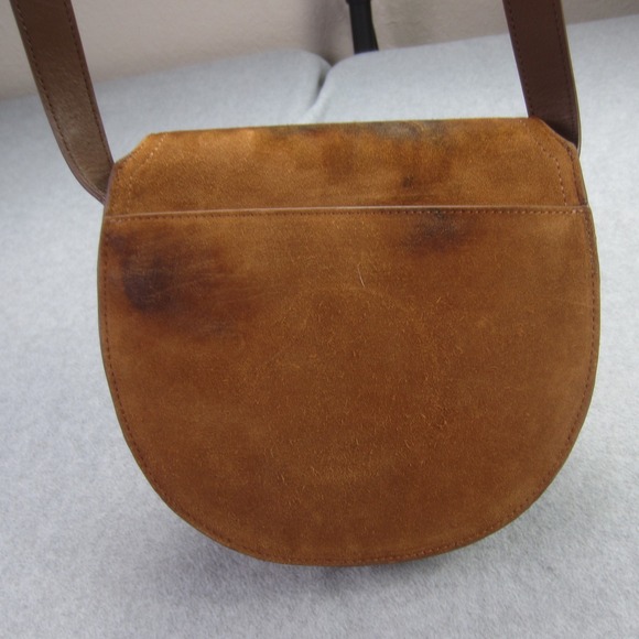 Quince Bag Brown Cow Suede Leather Trim‎ Saddle Crossbody Adjustable Strap - Picture 3 of 15